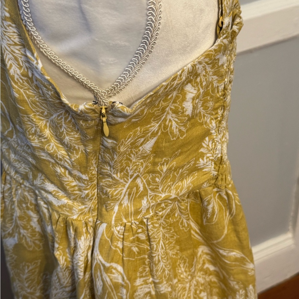 Tahari Midi Tropical Print Yellow Smocked Cotton Linen Casual Sundress - Picture 5 of 7